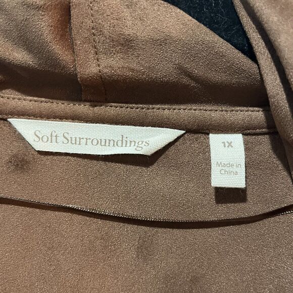 Soft Surroundings Jacket Women’s 1X Shape Drape Brown Faux Suede Waterfall - Picture 3 of 7
